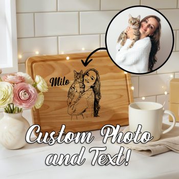 Personalised Cat Sketch Wooden Chopping Board Custom Photo and Text Decorative Chopping Boards Purple Print House