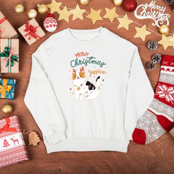 Personalised Girls Christmas Cat Sweatshirt Funny Meowy Xmas Lights Jumper Christmas Gifts Purple Print House