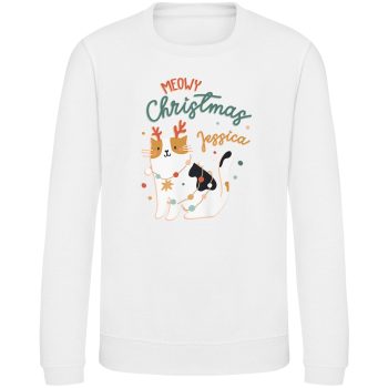 Personalised Girls Christmas Cat Sweatshirt Funny Meowy Xmas Lights Jumper Christmas Gifts Purple Print House