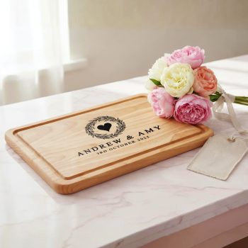 Personalised Heart Wreath Wooden Chopping Board for Couple Custom Names and Date Decorative Chopping Boards Purple Print House