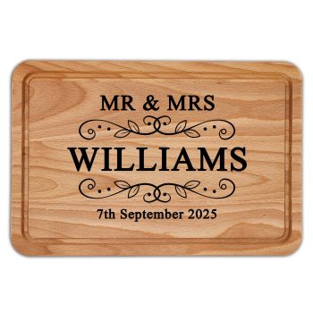 Personalised Mr and Mrs Wooden Chopping Board Custom Surname and Date Design Personalised Mr and Mrs Wooden Chopping Board Custom Surname and Date Design Decorative Chopping Boards Purple Print House