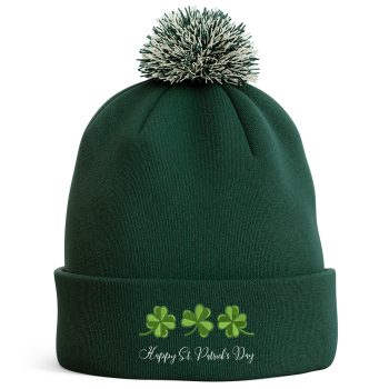 Embroidered St Patricks Day Bobble Hat with Patriotic Irish Shamrocks Design Bobble Hats Purple Print House