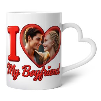 Valentines Day Personalised Heart Handle Mug I Love My Boyfriend Custom Image Heart Handle Mugs Purple Print House