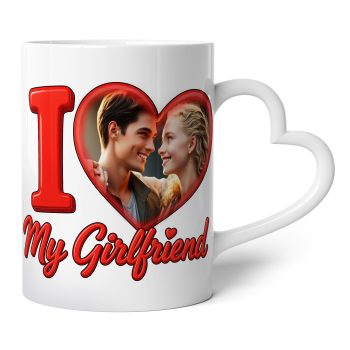 Personalised Valentines Day Mug I Love My Girlfriend Custom Image Heart Handle Heart Handle Mugs Purple Print House