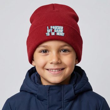 Embroidered Kids Gaming Beanie Hat I Paused My Game To Be Here Embroidery Fun Retro Style Gaming Gifts Purple Print House