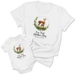 Our 1st Mothers Day Customised Matching T Shirt & Babygrow Set Floral Deer and Fawn Design Babygrow Vests Purple Print House