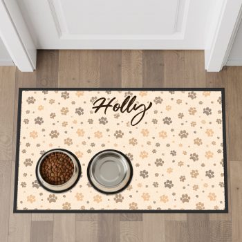Personalised Dog Food Mat Paw Prints Custom Pet Floor Mat Home & Kitchen Purple Print House