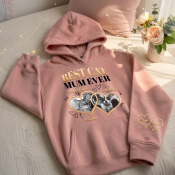 Personalised Cat Mum Hoodie With Cats Images And Names On Sleeve Adult Hoodies Purple Print House
