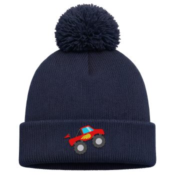 Embroidered Monster Truck Kids Bobble Hat With Red Big Off Road Vehicle Design Kids Accessories Purple Print House
