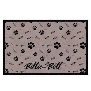Personalised Cat Food Mat Cats Paw Prints and Fish Bones Design Custom Pet Floor Mat Home & Kitchen Purple Print House