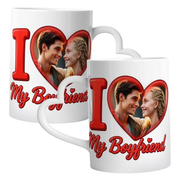 Valentines Day Personalised Heart Handle Mug I Love My Boyfriend Custom Image Heart Handle Mugs Purple Print House