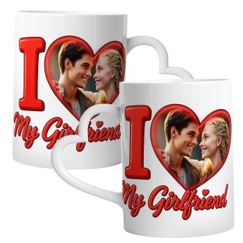 Personalised Valentines Day Mug I Love My Girlfriend Custom Image Heart Handle Heart Handle Mugs Purple Print House