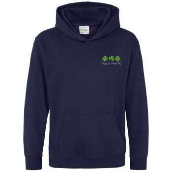 Embroidered St Patricks Day Kids Hoodie with Patriotic Irish Shamrocks Design Irish Themed Clothing Purple Print House