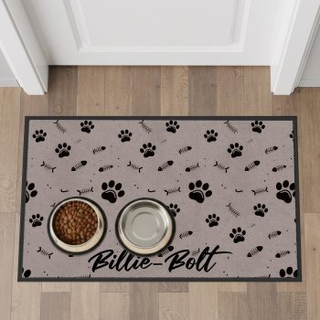 Personalised Cat Food Mat Cats Paw Prints and Fish Bones Design Custom Pet Floor Mat Home & Kitchen Purple Print House