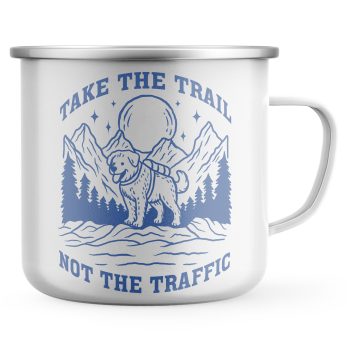 Enamel Hiking Mug Take the Trail Not the Traffic Design for Dog Owners Dog Lover Gifts Purple Print House