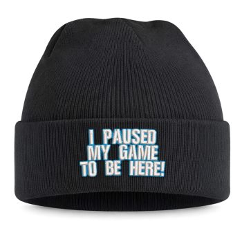 Embroidered Kids Gaming Beanie Hat I Paused My Game To Be Here Embroidery Fun Retro Style Gaming Gifts Purple Print House