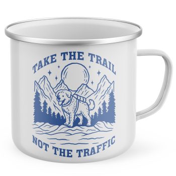 Enamel Hiking Mug Take the Trail Not the Traffic Design for Dog Owners Dog Lover Gifts Purple Print House