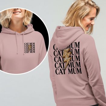 Custom Cat Mum Hoodie Leopard Print With Cats Name On Sleeve Front And Back Adult Hoodies Purple Print House
