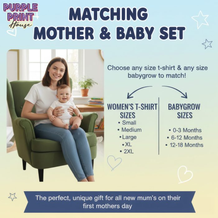 Our 1st Mothers Day Customised Matching T Shirt & Babygrow Set Floral Deer and Fawn Design Babygrow Vests Purple Print House