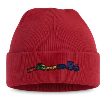 Embroidered Train Kids Beanie Hat With Train And Carriages Embroidery Kids Accessories Purple Print House