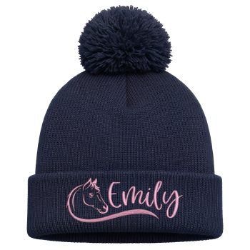 Personalised Kids Horse Bobble Hat Embroidered Horses Head with Childs Name For Girls Kids Accessories Purple Print House