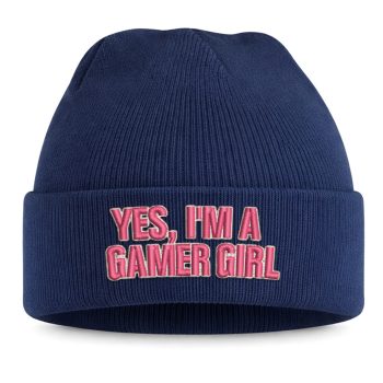 Embroidered Girls Gaming Beanie Hat Yes Im A Gamer Girl Embroidery Retro Fun Style Gaming Gifts Purple Print House