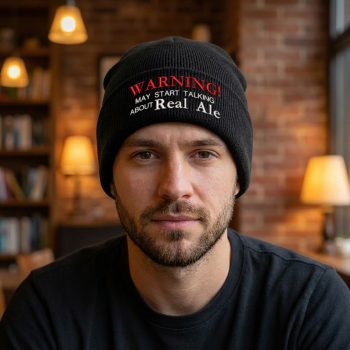 Funny Beer Hat Warning May Start Talking About Real Ale Design Beanie Hats Purple Print House
