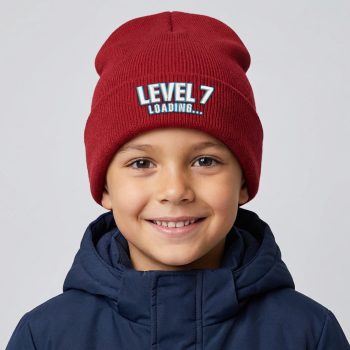 Kids Custom Gaming Knit Beanie Custom Level Loading Fun Retro Style For Toddlers Custom Kids Wear Purple Print House