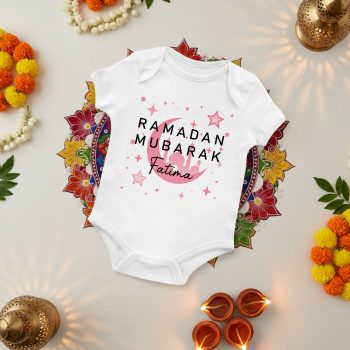 Custom Ramadan Babygrow Eid Mubarak Pink Moon Temple Design With Name Baby & Toddler Clothing Purple Print House