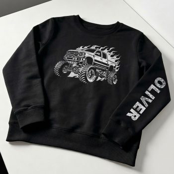 Personalised Monster Truck Sweatshirt Off Road Vehicle Name On Sleeve Boys' Clothing Purple Print House