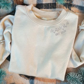 Embroidered Mothers Day Sweatshirt Mama Custom Est Date Puff Sleeve Adult Sweatshirts Purple Print House