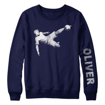 Personalised Footie Sweatshirt Over Head Footballer Kick With Custom Name On Sleeve Football Gifts Purple Print House