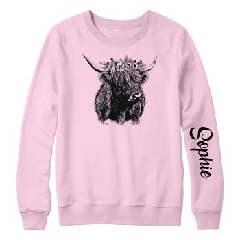 Personalised Highland Cow Sweatshirt Highland Cow Name On Sleeve Personalised Highland Cow Sweatshirt Highland Cow Name On Sleeve Animal Designs Purple Print House