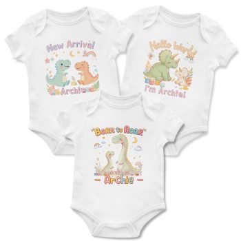 Personalised New Born Babygrow Multipack Set New Arrival Hello World Born To Roar Dinosaur Design Baby Clothing Purple Print House