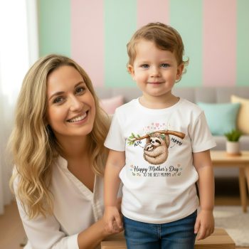 Mothers Day Sloth Baby T Shirt Custom Toddlers Name Baby T-Shirts Purple Print House