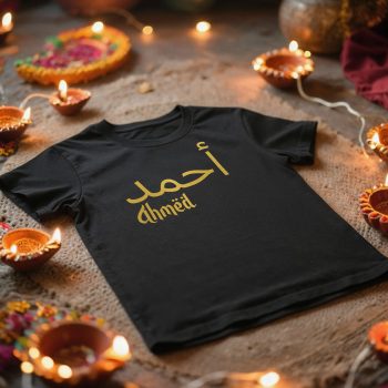 Mens Personalised Ramadan T Shirt Gold Arabic Name Eid Mubarak Custom Men's Graphic T-shirts Purple Print House