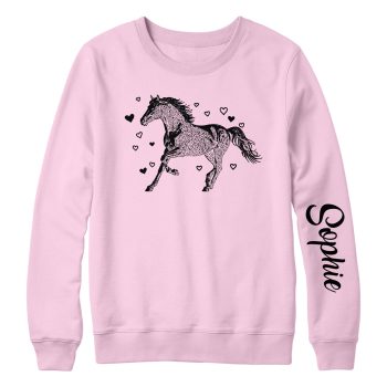 Personalised Horse Sweatshirt Horse With Love Hearts Name On Sleeve Personalised Horse Sweatshirt Horse With Love Hearts Name On Sleeve Animal Themed Clothing Purple Print House