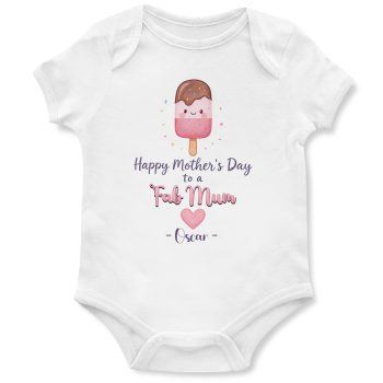 Personalised Mothers Day Babygrow Fab Mum Heart Lolly Babies Name Baby & Toddler Clothing Purple Print House