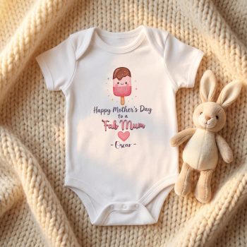 Personalised Mothers Day Babygrow Fab Mum Heart Lolly Babies Name Baby & Toddler Clothing Purple Print House