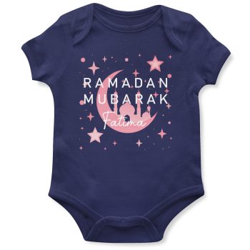 Custom Ramadan Babygrow Eid Mubarak Pink Moon Temple Design With Name Baby & Toddler Clothing Purple Print House