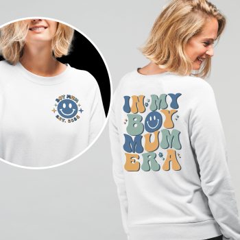 Mum Of Boys Sweatshirt With In My Boy Mum Era Pocket And Back Print Adult Sweatshirts Purple Print House