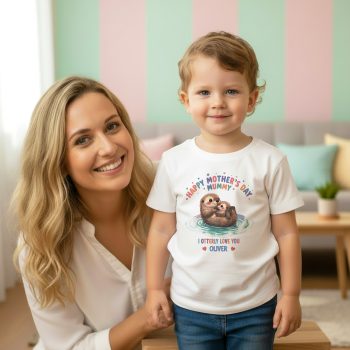 Mothers Day Otter Baby T Shirt Custom Name Baby T-Shirts Purple Print House