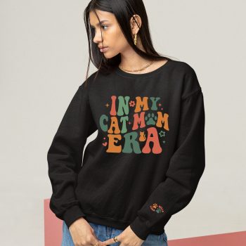 Personalised Cat Mum Sweatshirt Retro Boho Cat Mum Era Sleeve Name Adult Sweatshirts Purple Print House