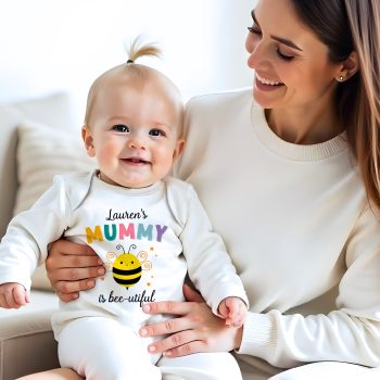 Personalised Mothers Day Romper Suit Bee Design Baby Romper Suits Purple Print House