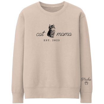 Personalised Cat Mama Sweatshirt With Custom Cat Sketch Puff Vinyl Sleeve Adult Sweatshirts Purple Print House