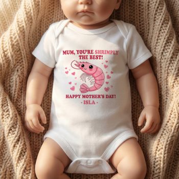 Funny Mothers Day Babygrow Shrimp Design Baby Clothing Purple Print House