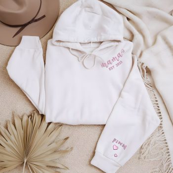 Embroidered Mothers Day Hoodie Mama Custom Est Date Puff Sleeve Adult Hoodies Purple Print House