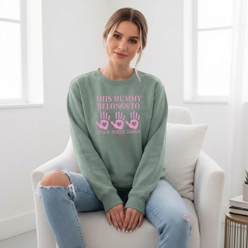 Personalised Sweatshirt For Mothers Day Mummy Belongs Too Baby Hands Name Adult Sweatshirts Purple Print House