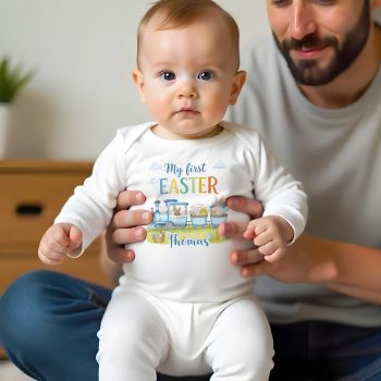 Easter Personalised Baby Romper Suit Bunny Train Name Design Baby Romper Suits Purple Print House