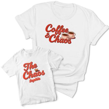 Mothers Day Funny Matching T Shirt Coffee Chaos Name Mother and Child Matching Outfits Purple Print House